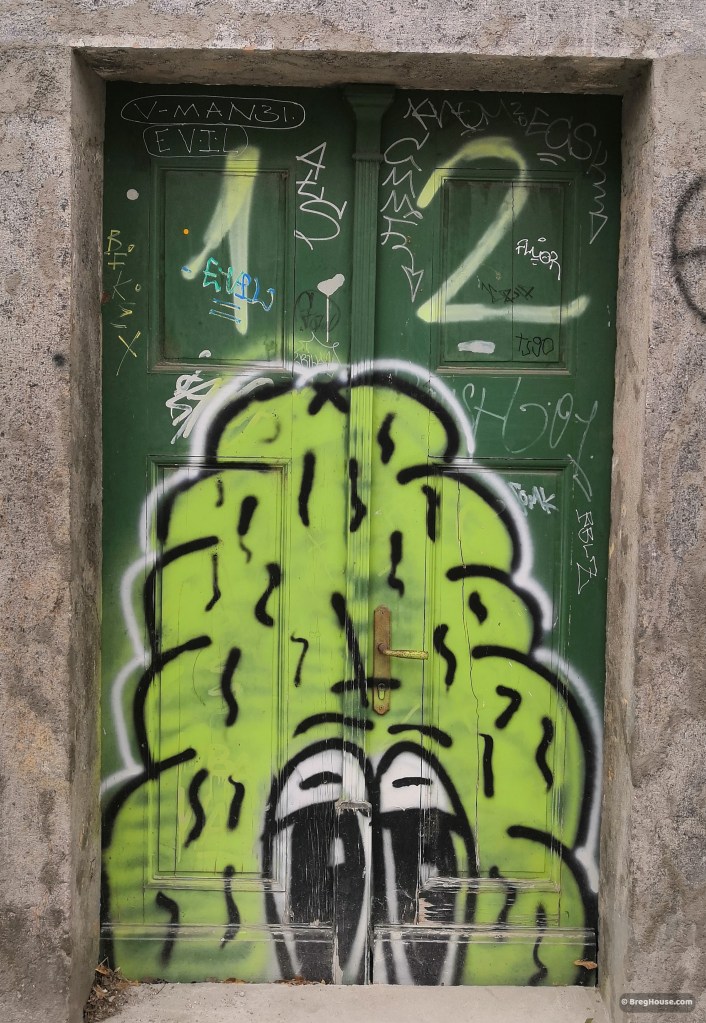 Small door with graffiti in Ljubljana, Slovenia