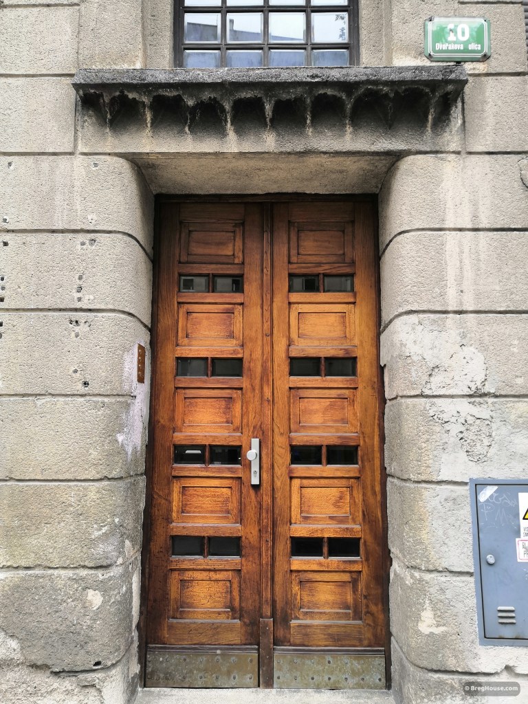Wood and glass art deco door in Ljubljana, Slovenia